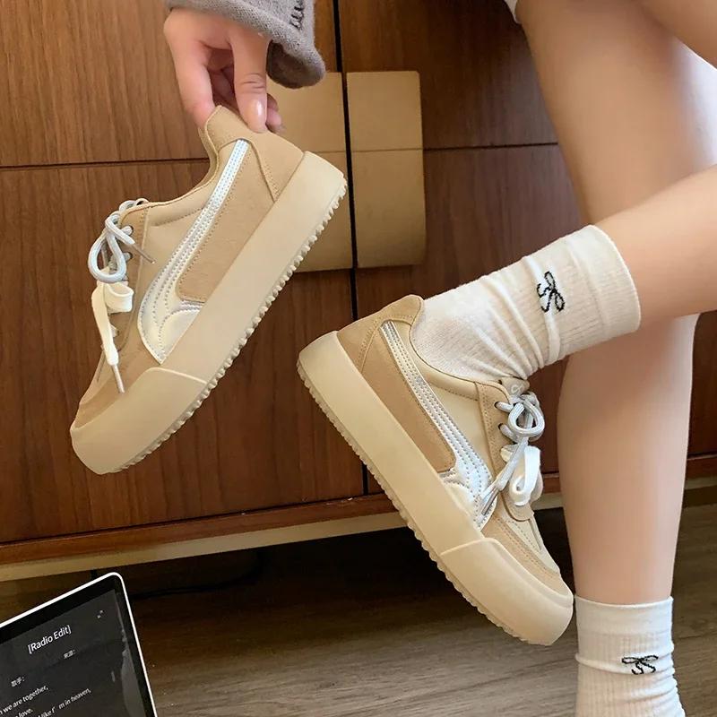 2024 женские кроссовки на толстой подошве, удобная повседневная модная обувь, повседневные низкие теннисные туфли на плоской подошве со шнуровкой для женщин
