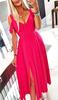 Long Elegant Dress For Wedding Party Classic Maxi With Split Red M