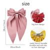 Women Solid Color Long Big Bow Long Float Satin Spring Clip Back Head Hair Clip Internet Red with The Same Temperament Elegant