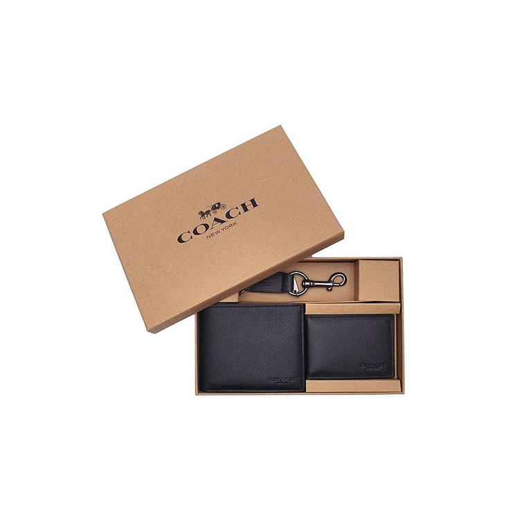 Coach Компактный мужской кошелек-кардхолдер из телячьей кожи, черный (унисекс) Кошельки 64118 ЧЕРНЫЙ