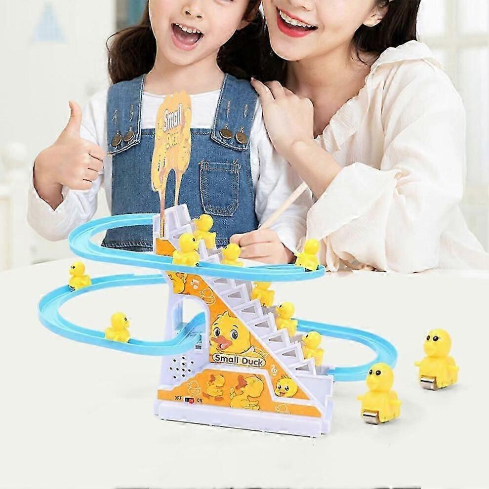 Educational Ducks Track Playset Present for 3 Year Old Boys Girls, Funny Automatic Stair-Climbing Ducklings Cartoon Race Track Set, Festive Decoration