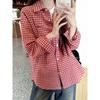 Женская красная вышитая клетчатая куртка-рубашка - Весна 2025 Маленький размер Повседневная мода