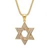 Hip Hop Iced Out Bling Star of David Pendants Gold Color Stainless Steel Hexagram Necklace for Women Men Jewish Jewelry Gift