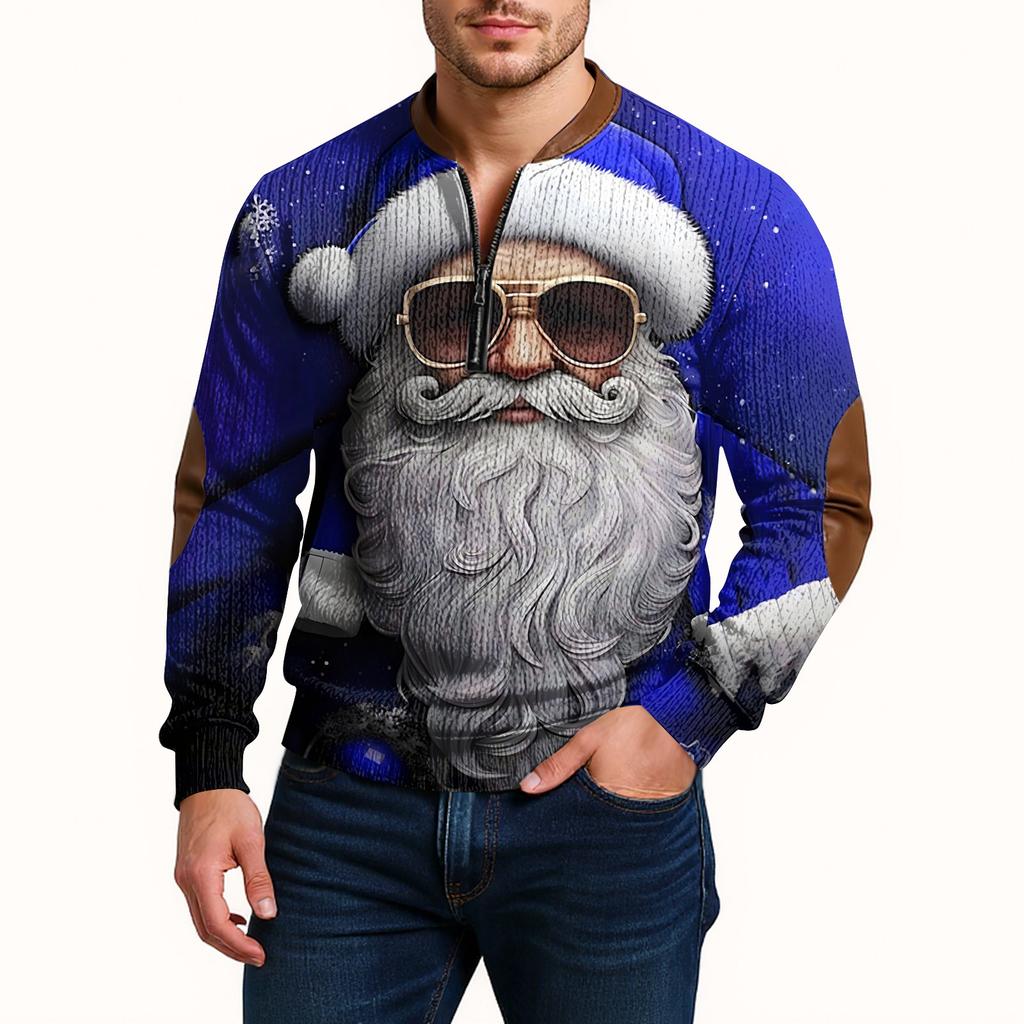Mens Christmas Sweater Zip Up Sweatshirts Vintage Knit Graphic Sweatshirt Xmas Stand Collar Pullover