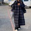 Winter New Korean Style Over-the-Knee Retro Style Long Loose Laps Elegant Plaid Woolen Coat Casual Woolen Coat