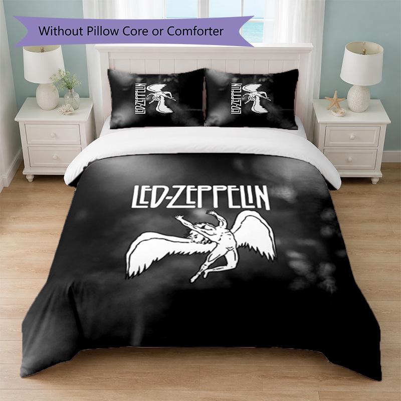 Led Zeppelin Print 3Pcs Bedding Set Duvet Cover With Two Pillowcases Soft Bed Linen For Household Bedroom