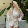 Summer See Through Shorts Sets 2 Pieces for Women O Neck Long Sleeves Jumper Female Suits 2025 Casual Loose Lady Beach Outfits