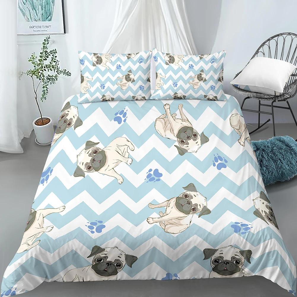 Cartoon Dog Duvet Cover Set Funny Pug Print King Size Bedding Set For Kids Boys Girls Animal Theme 2/3pcs Twin Comforter Cover