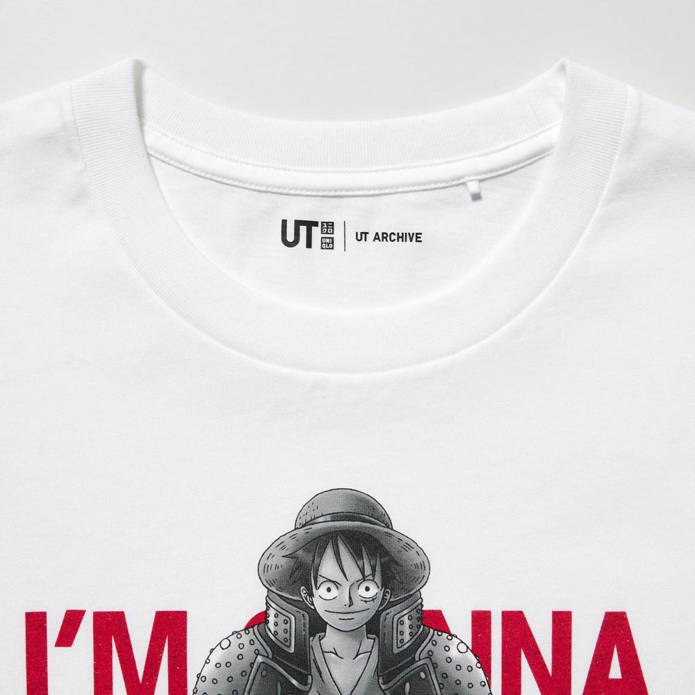 Uniqlo × Коллаборация One Piece SS23 Архивный свитшот с принтом слогана Луффи, короткий рукав, унисекс, белый 459209-00