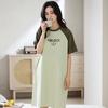 Women Pure Cotton Sweet Short Sleeve Nightgowns Female 2025 Summer Letter Print Color Block Sleepshirts Home Girls Cute Nightdress Loungewear