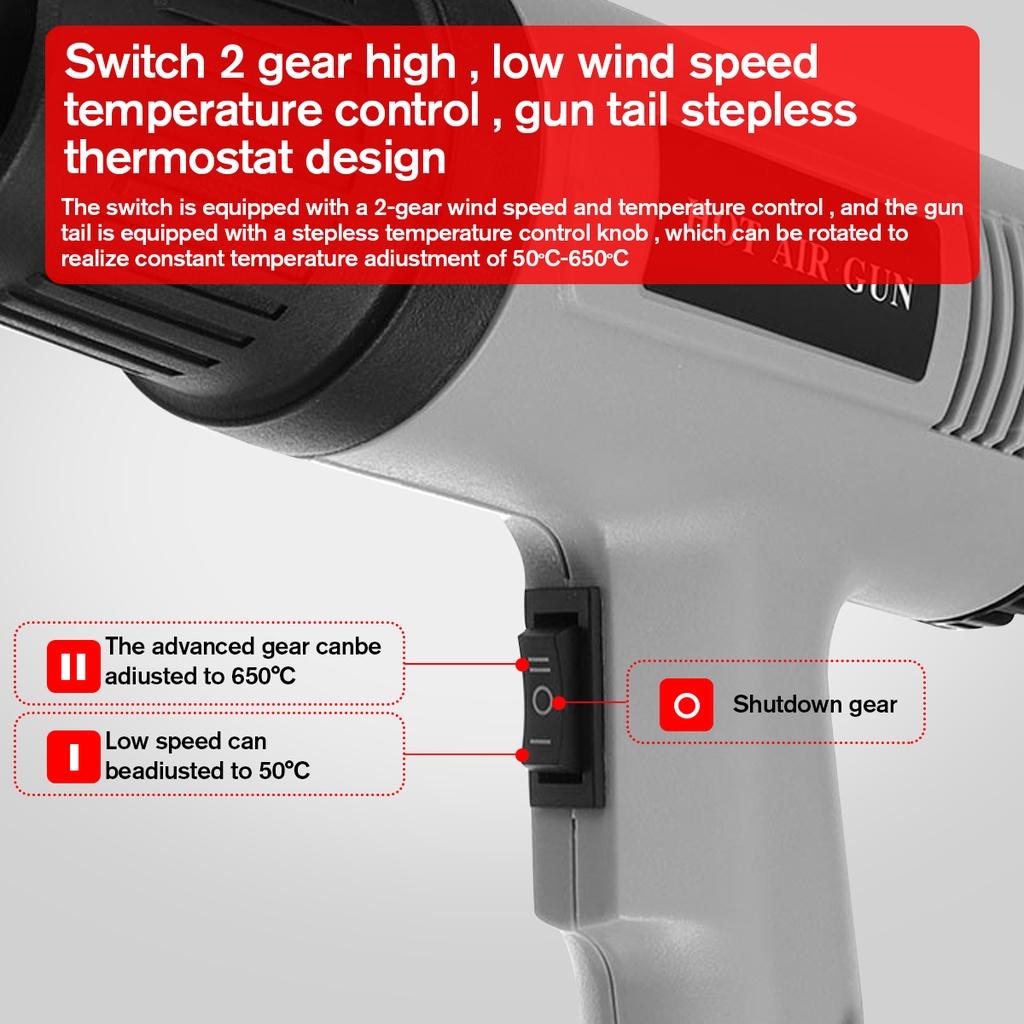Фены с регулируемой температурой Промышленные электрические фены горячего воздуха для термоусадочной упаковки Снятие/удаление краски Серый 220В 2000Вт