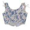 Women's French Strap Corset Retro Orchid Printed Lace Vest Top