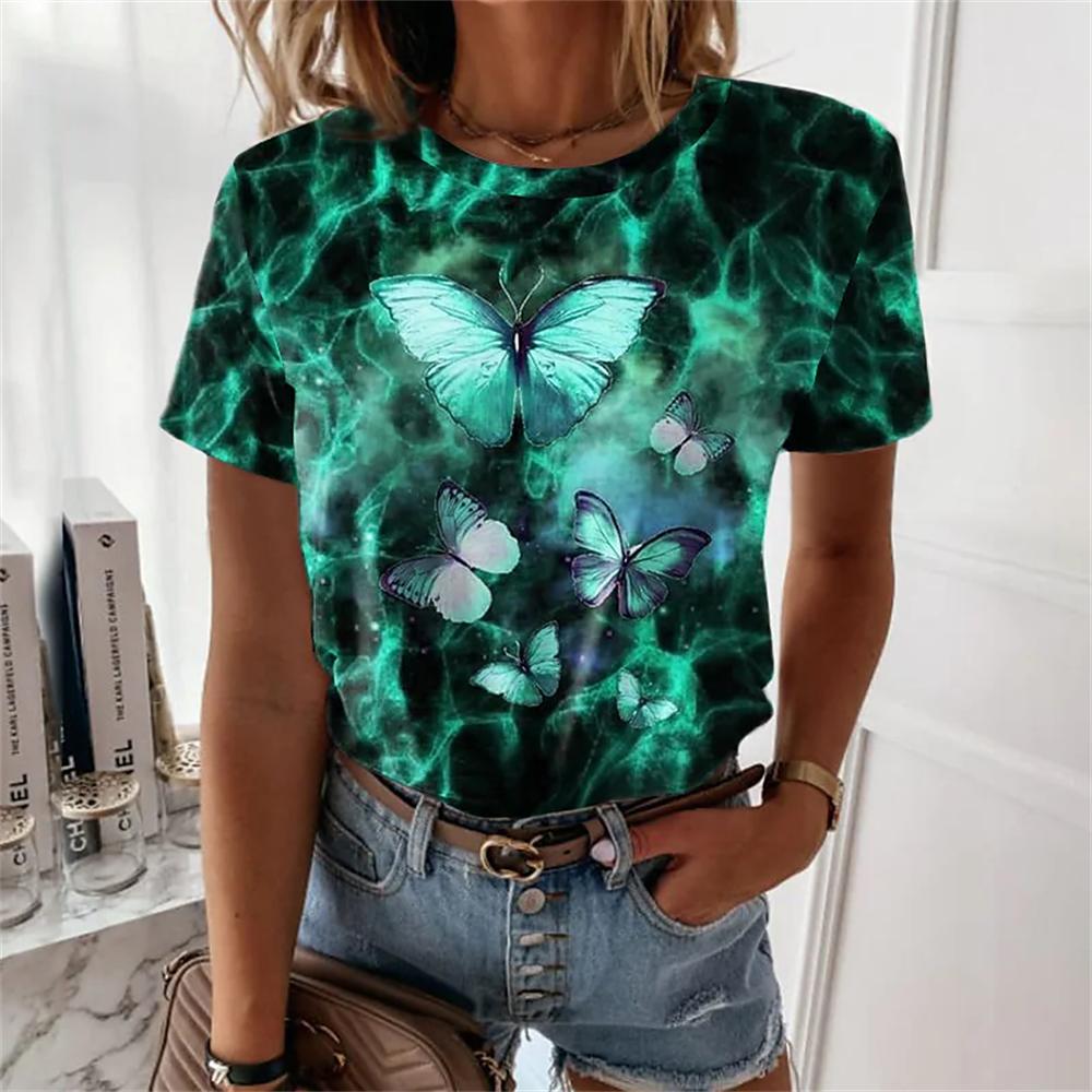 Летняя женская футболка с принтом в виде бабочек, модная женская футболка с коротким рукавом