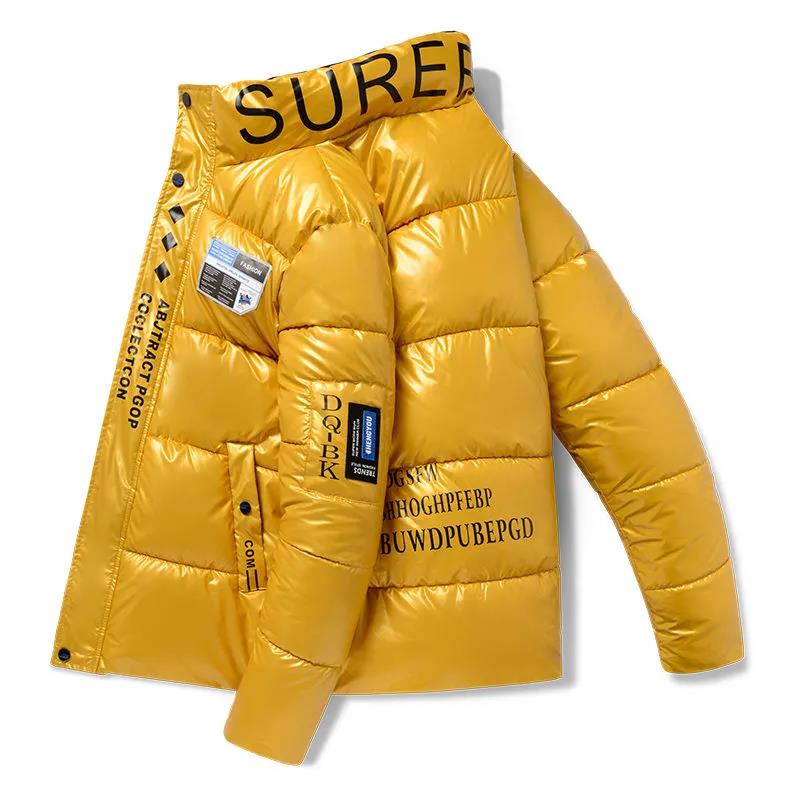 Мужская пуховая куртка с воротником-стойкой, короткая зимняя плюс бархатная толстая теплая хлопковая куртка, мужская свободная повседневная универсальная куртка на молнии с верхними буквами