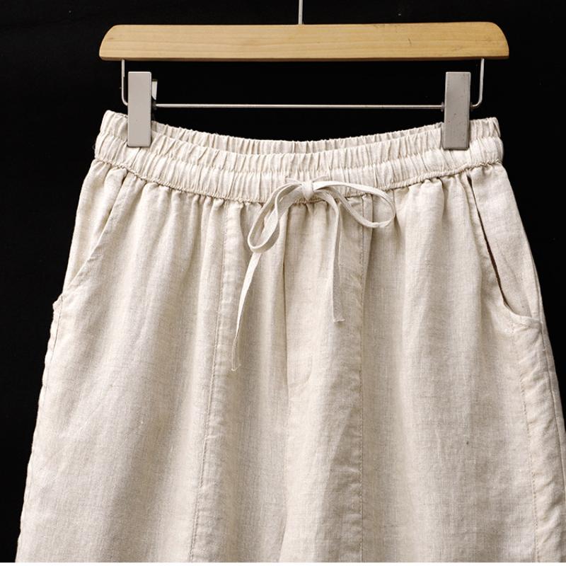 Женский летний костюм из хлопка и льна с коротким рукавом, корейская версия, напечатанный ретро-топ + брюки, женский костюм-двойка