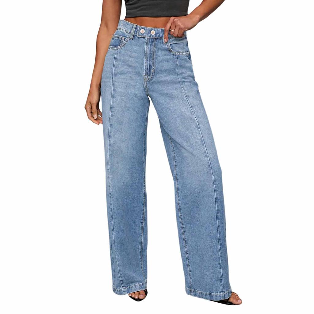 Women's Wide Leg Jeans Casual Highwaist Straight Denim Pants With Pockets