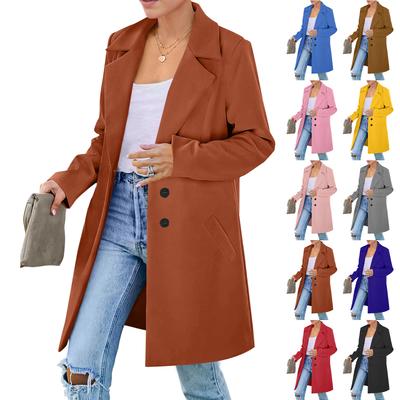 Женское шерстяное пальто средней длины на пуговицах с лацканами