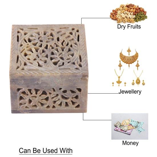 10,16 см Мраморный мыльный камень Шкатулка для ювелирных изделий Органайзер для хранения безделушек Коробка для украшений Подарочный держатель с традиционным дизайном