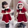 Santa Claus Costume for Girls Little Red Riding Hood Costume for Kids Christmas Fancy Dress Dress with Ribbon Santa Costume Clothing Santa Claus Party