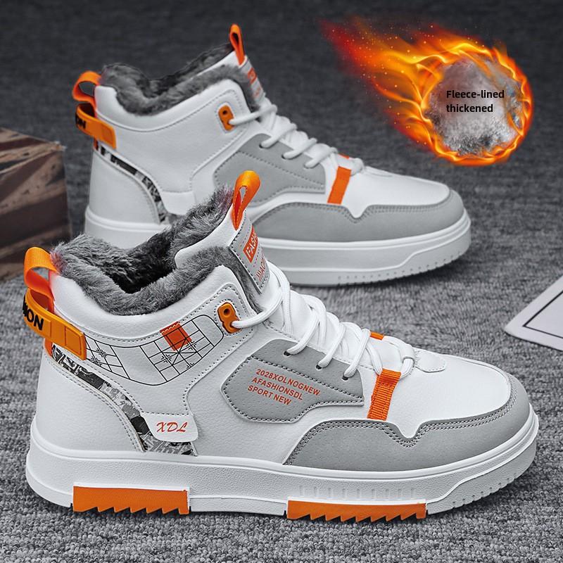 Модные мужские зимние флисовые теплые сноубутсы для мужчин, высокий верх, толстая подошва, нескользящая повседневная обувь, уличная теплая мужская хлопковая обувь, кроссовки