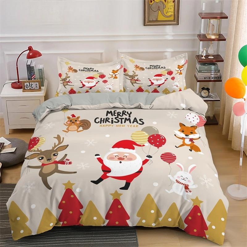3D Merry Christmas King Queen Комплект постельного белья для детей с рисунком Санта-Клауса, снеговика, оленя, покрывало для пододеяльника, рождественское покрывало из полиэстера