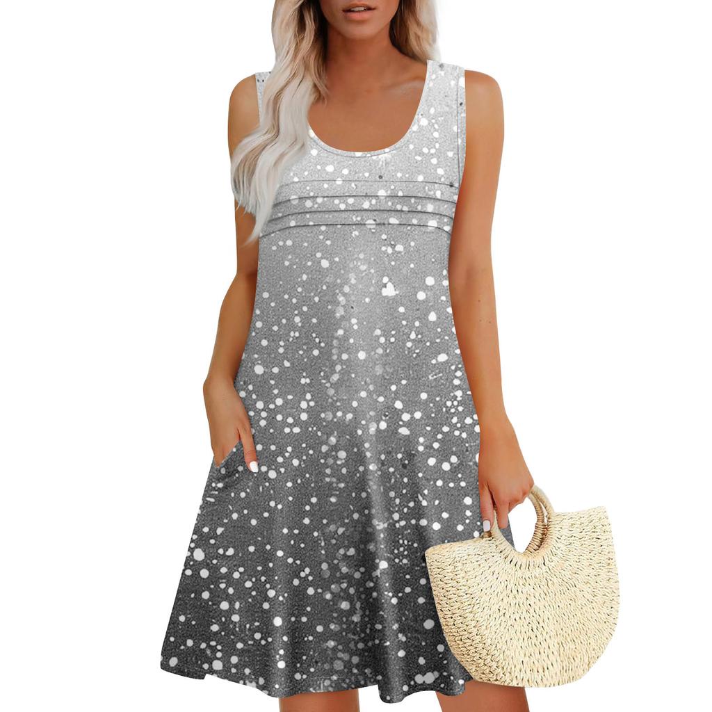 Womens Summer Dresses Loose  Sleeveless Sundresses Dress With Pockets