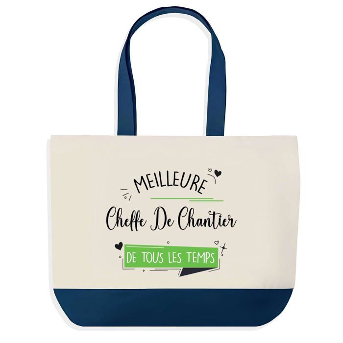 Tote bag - PLANETEE - Meilleure Cheffe de Chantier de tous les temps - Fond bleu - Coton 40x45 cm - Fabriqué en France