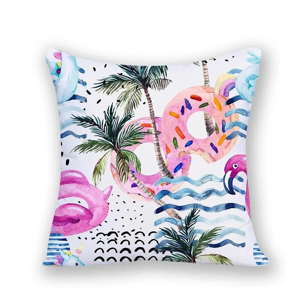Bird Cushion Cover Tropical Home Decor Square Cartoon Flamingo Plant Decorative Pillow