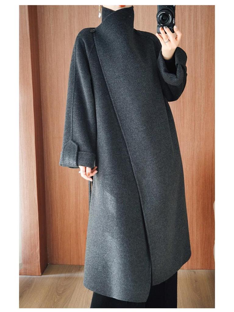 Women's Long Angora Red Double-Faced Cashmere Overcoat - 2025 Autumn/Winter Collection.