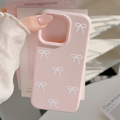 Чехол для телефона с узором из белых бантиков, подходит для iPhone 17 16 15 14 13 12 11 Pro/Max/Plus, противоударный, с защитой от падений, клейкий чехол из клейкого риса