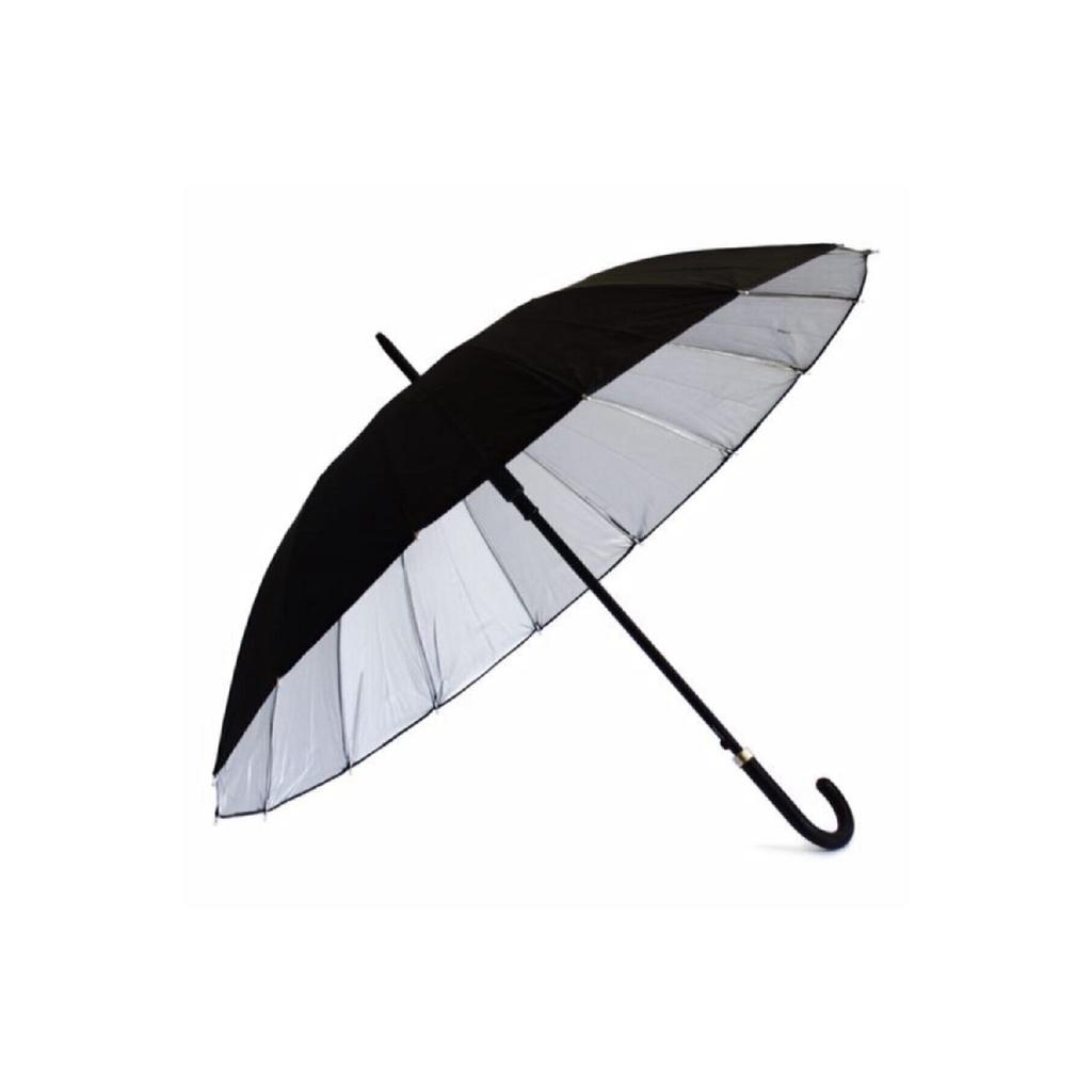 16 Wire Outside Black Inside Silver Color Walking Stick Umbrella Unisex Umbrella 80 Cm 555-1