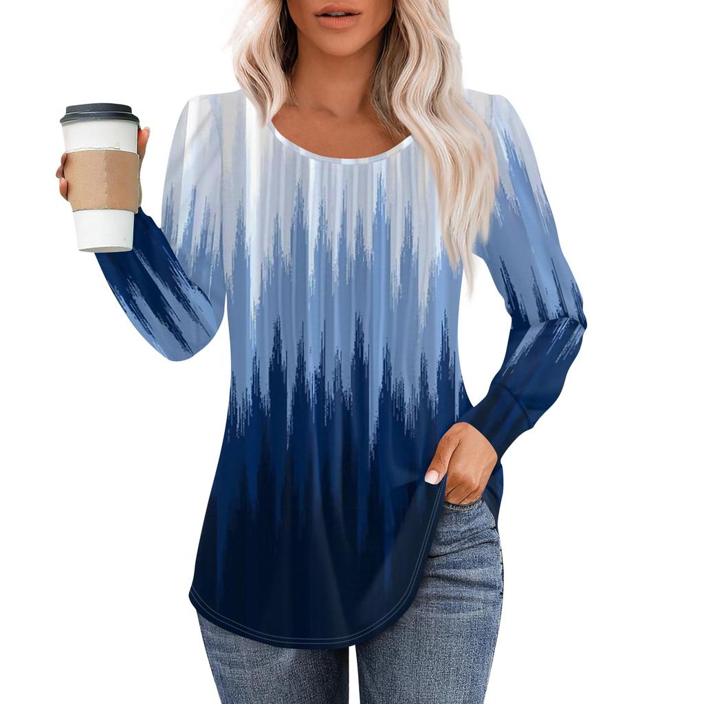 Рубашки с длинным рукавом для женщин, топы, нарядные повседневные блузки, плиссированные топы-туники с круглым вырезом