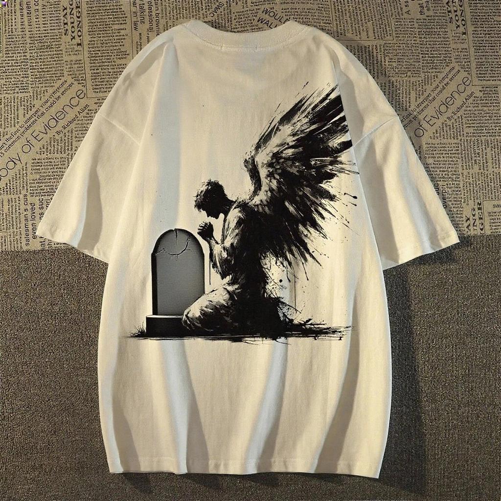 2025 Американский Дьявольский Стиль Принтованная Футболка с Коротким Рукавом Летний Повседневный Модный Топ Круглый Вырез Хлопок Прохладная Дышащая Футболка