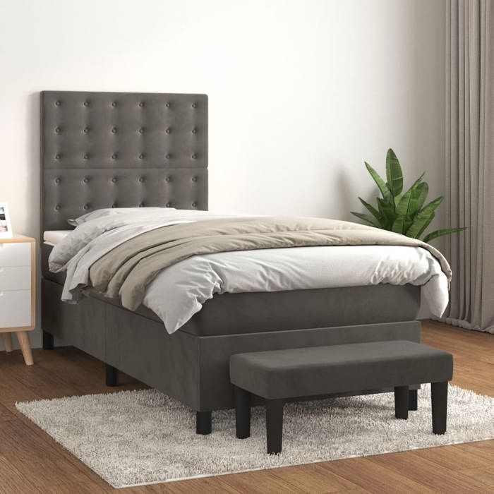 Maison Exclusive - Sommier à lattes de lit et matelas Gris foncé 90x200 cm Velours