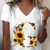 Unisexs Vneck Tshirt Sunflower Leopard Print Letter R Graphic Tee Watercolor Flower Leopard Print Tshirts Az 26 Alphabet Top