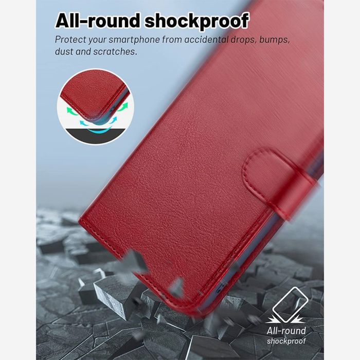 Coque pour Samsung Galaxy A37 5G, Protection Flip Case Anti-Rayures Antichoc Cuir Synthétique Rouge