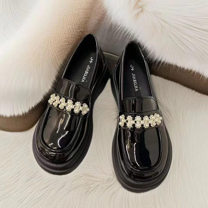 Лоферы женские Niche Design French Pearl British Style универсальные маленькие кожаные туфли на толстой подошве супермягкие круглые