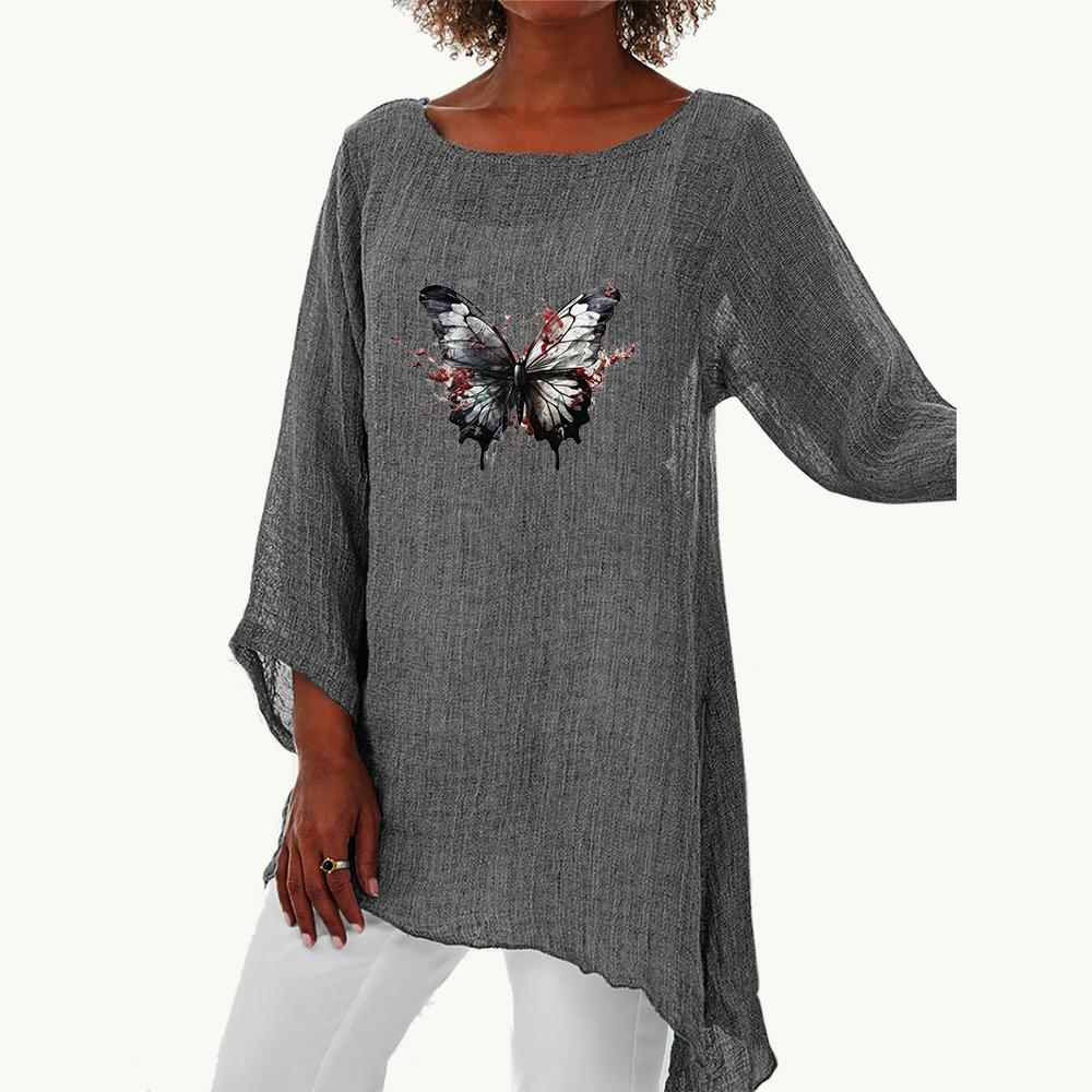 Women Spring&summer Fashion Long Shirt Female Casual 3/4 Long Sleeve Thin Top Plus Size Round Neck Print Loose Shirt