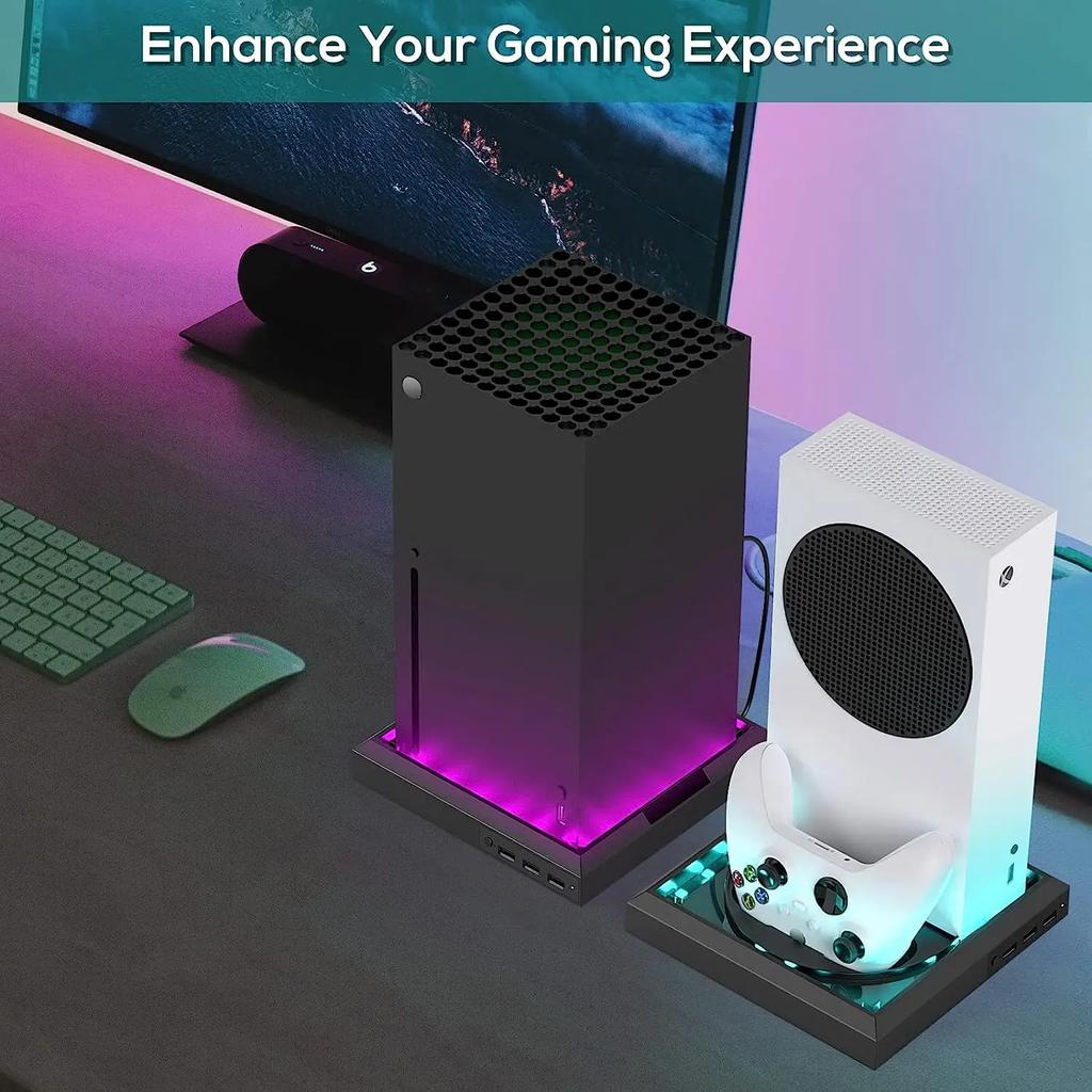 Стойка-станция с RGB-подсветкой для консоли Xbox Series X/S С 3 портами USB-хаба Цветная светодиодная база Для игровых аксессуаров Xbox Series X/S