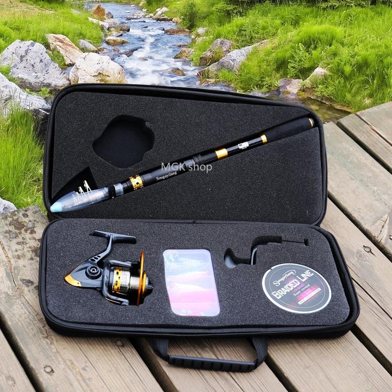 Набор приманок для удочки и катушки - телескопическая рыболовная сумка из углеродного волокна, набор рыболовных снастей