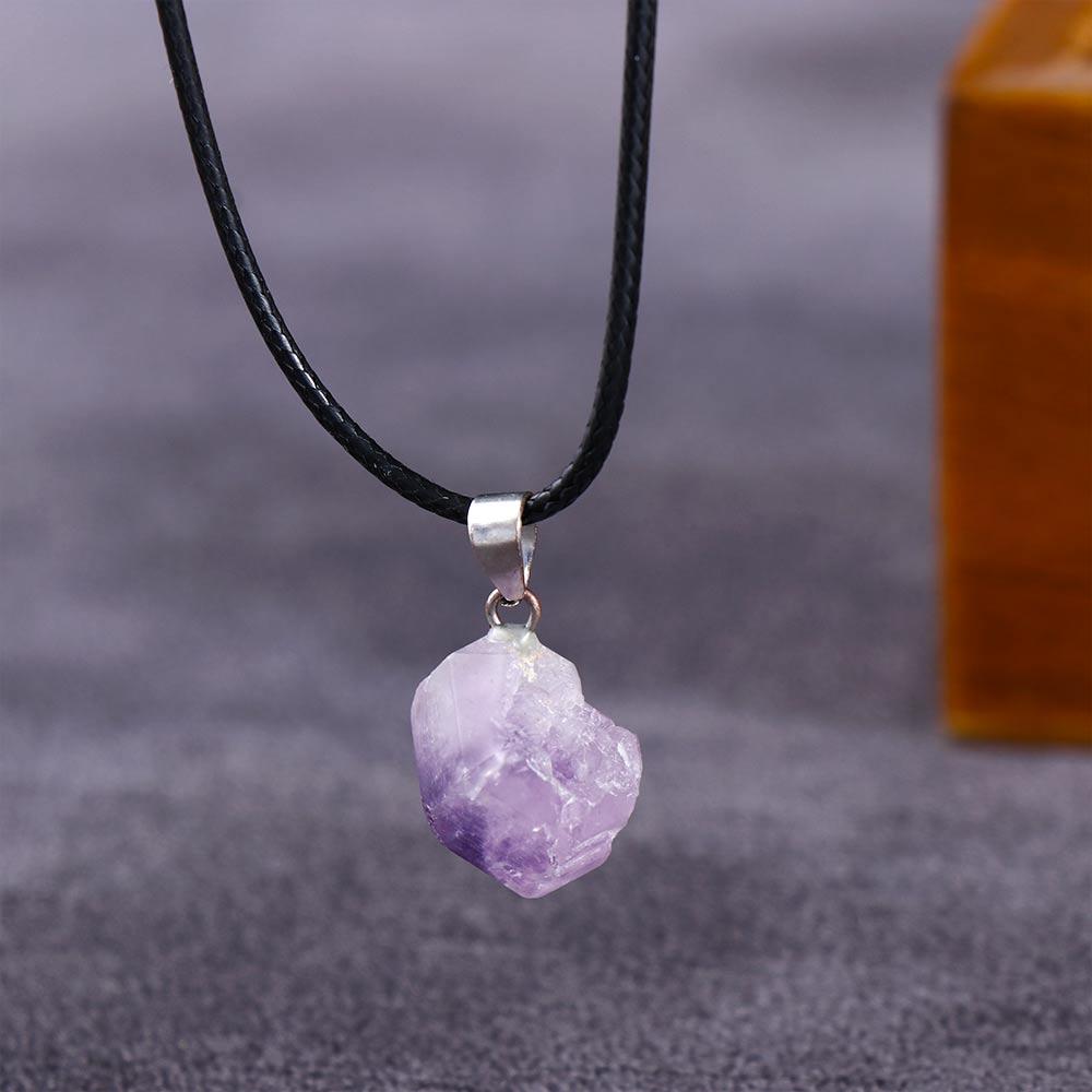 Amethyst Leather Rope Crystal Necklace Geometry Clavicle Chain Korean Style Jewelry Female Necklace