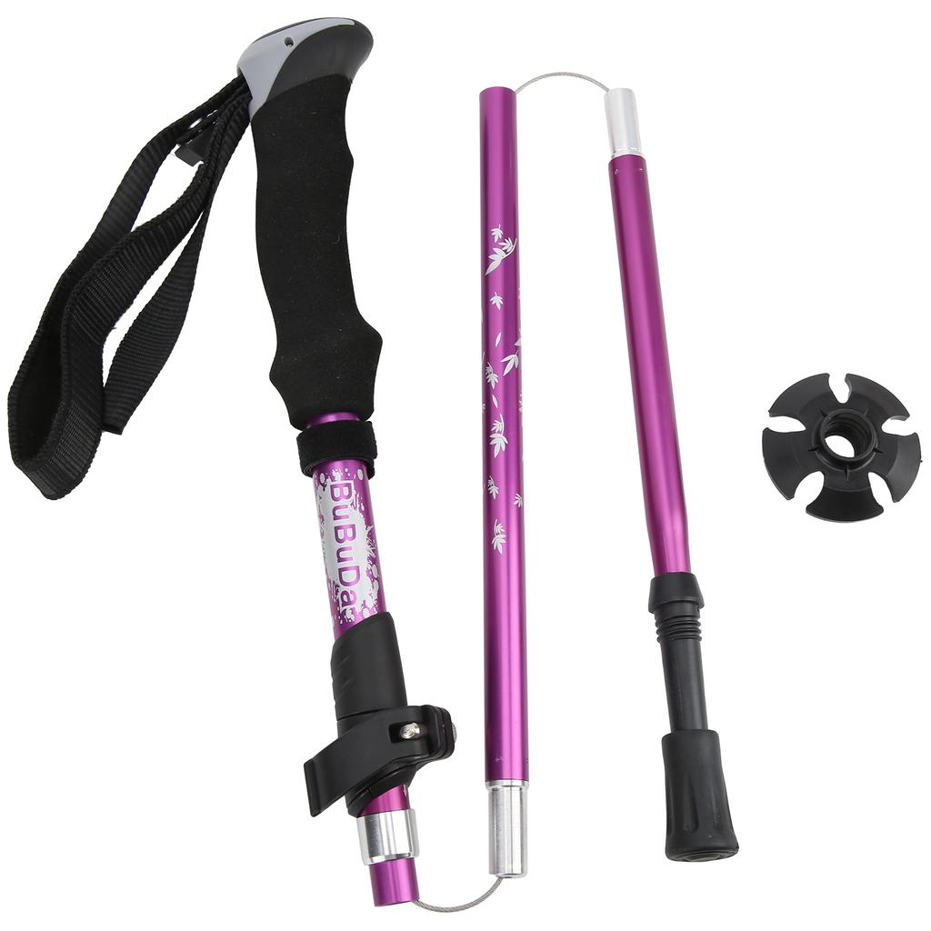 Walking Stick 5 Section Collapsible Aluminum Alloy Adjustable Folding Cane for Outdoor HikingPurple