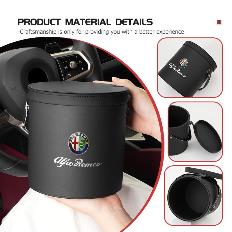 For Alfa Romeo Leather Car Trash Can Portable Trash Bin Garbage Box Organizer Accessories 159 Giulietta 156 147 Giulia Mito GTGZ0