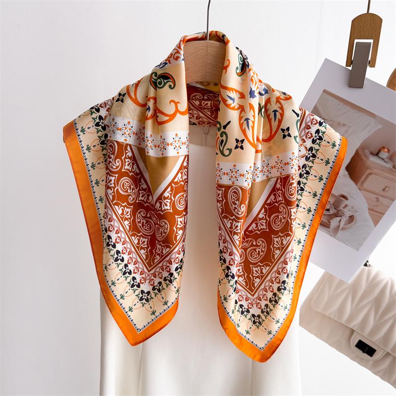Luxury Brand Printed 70cm Square Scarves Women's Silk Scarf Floral Bandana Small Neckties Hairbands Bags Foulard Shawl