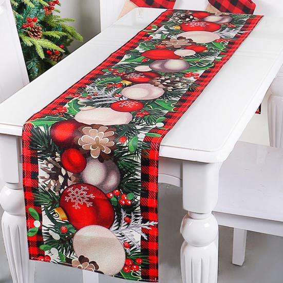Рождественская дорожка для стола Зеленые руки эльфа с елочным шаром и принтом Сезонный прямоугольник из искусственного льна Рождественская тема Обеденный стол Ткань Обложка Праздничное украшение
