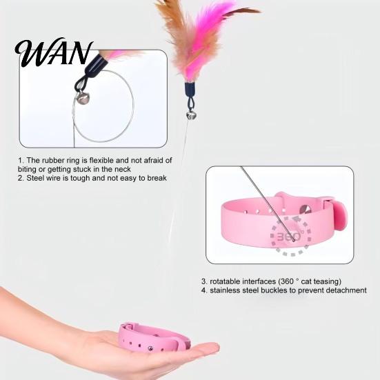 Self-play Cat Toy Collar Feather Interactive Wand Hands Free for Indoor Cats Teaser with Bell Adjustable Kitty Solo Play