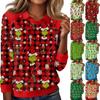 Women's Fashion Christmas Print Lapel Long Sleeve Casual Crewneck T-Shirt Top