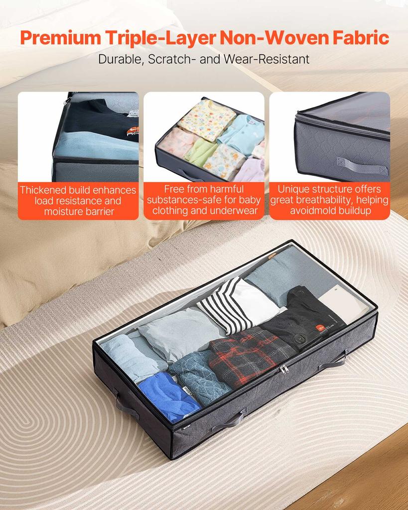 VEVOR Under Bed Storage with Clear Lids, 996 x 500 x 180 mm, 90L Large Underbed Clothes Storage Containers