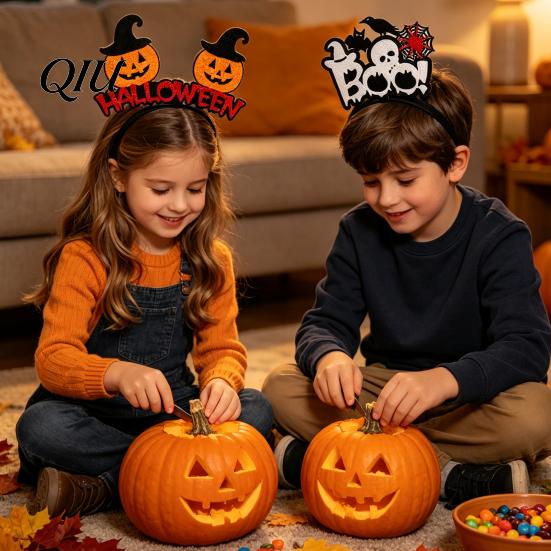 Holiday Hair Bands 8 Pcs Halloween Headband for Kids Adults, Glitter Pumpkin Party Decorations Eyeball Bat Hairband Costume, Cosplay Favors