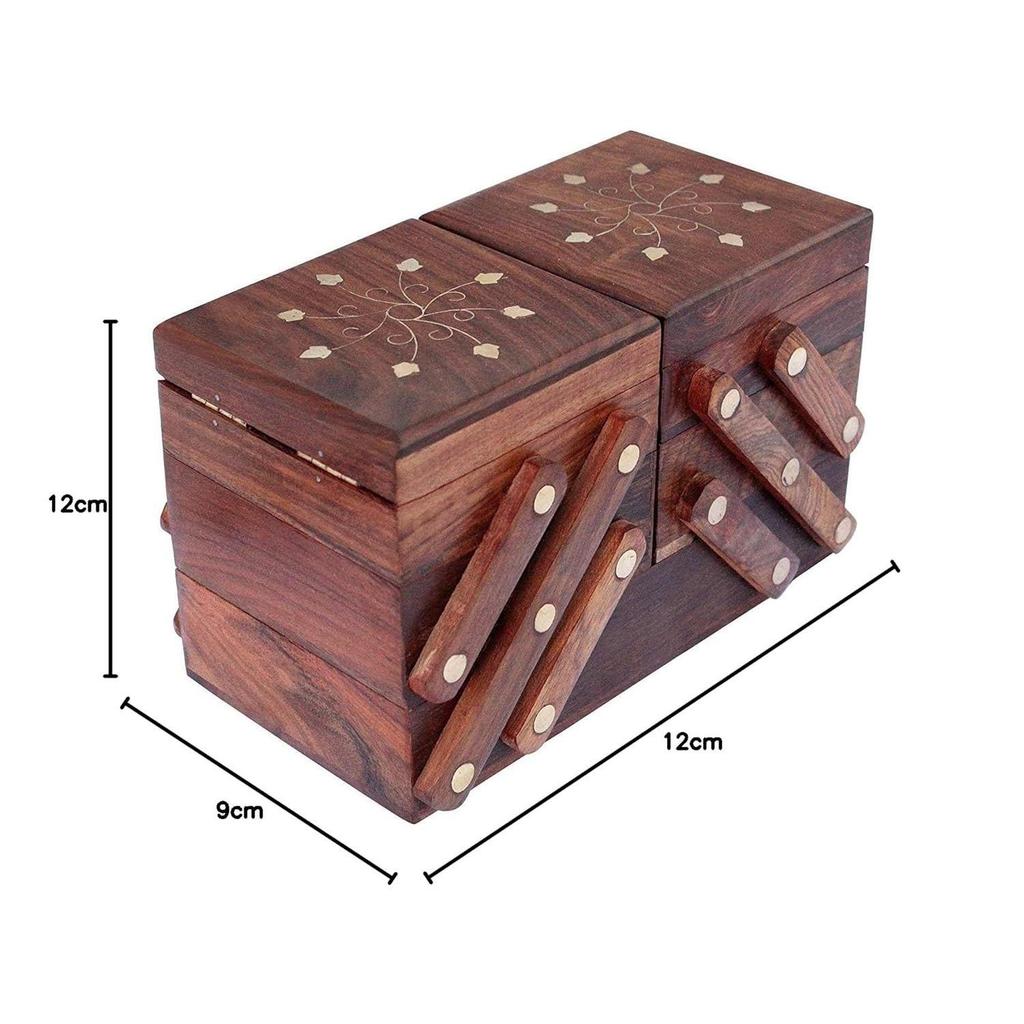 Wooden Jewellery Box for Women Hand Carved Sheesham Wood Carvings, Gift Items (5 Compartments)